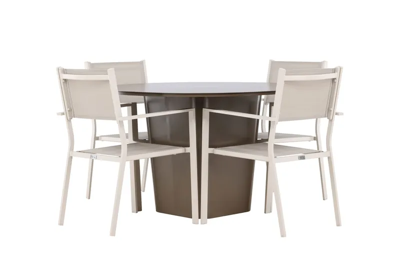 Santa Fe Spisegruppe Rund 120 cm + 4 stk Copacabana Spisestoler Beige/Brun