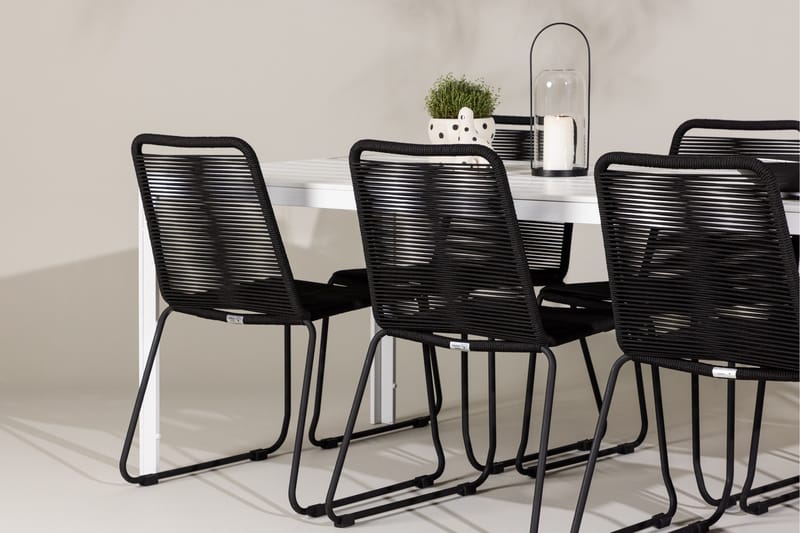 Break Spisegruppe 205 cm + 6 stk Linero Spisestoler Svart/Hvit - Hagemøbler & utemiljø - Hagegruppe - Spisegrupper hage