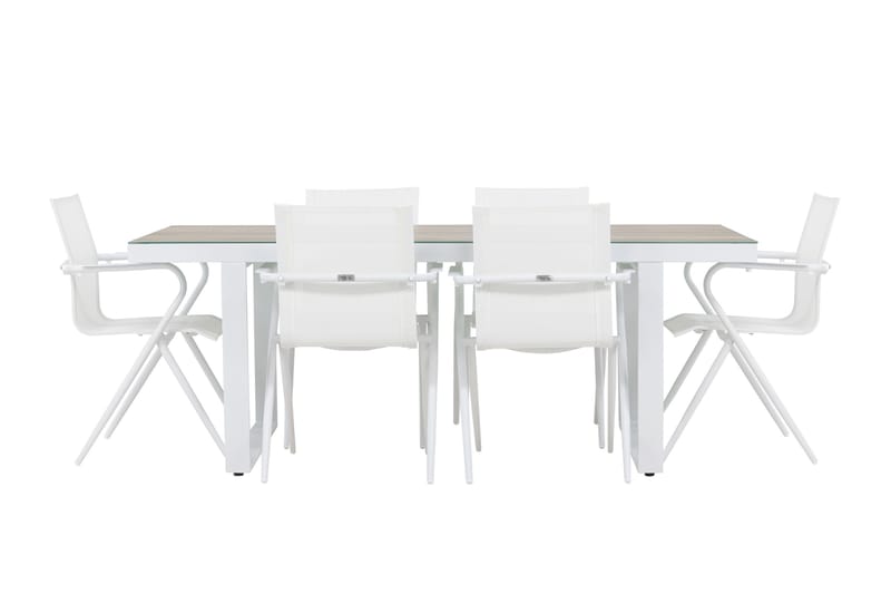 Merlo Spisegruppe 200 cm + 6 stk Alling Spisestoler Hvit - Hagemøbler & utemiljø - Hagegruppe - Spisegrupper hage