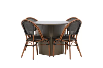 Santa Fe Spisegruppe Rund 120 cm + 4 stk Guarda Spisestoler Svart/Brun - Hagemøbler & utemiljø - Hagegruppe - Spisegrupper hage