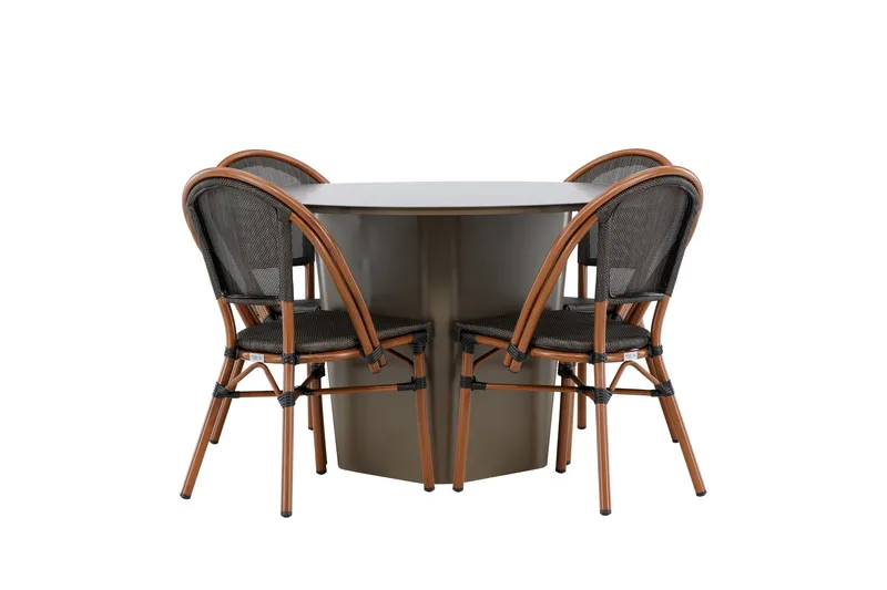 Santa Fe Spisegruppe Rund 120 cm + 4 stk Guarda Spisestoler Svart/Brun
