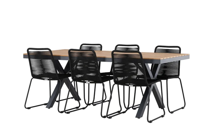 Garcia Spisegruppe 200 cm + 6 stk Linero Spisestoler Svart - Hagemøbler & utemiljø - Hagegruppe - Spisegrupper hage