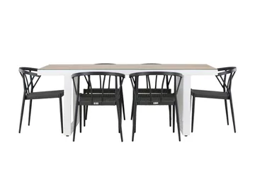 Merlo Spisegruppe 200 cm + 6 stk Stina Spisestoler Svart/Hvit - Hagemøbler & utemiljø - Hagegruppe - Spisegrupper hage