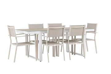 Merlo Spisegruppe 200 cm + 6 stk Copacabana Spisestoler Beige/Hvit - Hagemøbler & utemiljø - Hagegruppe - Spisegrupper hage