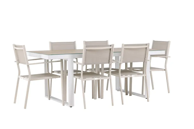 Merlo Spisegruppe 200 cm + 6 stk Copacabana Spisestoler Beige/Hvit - Hagemøbler & utemiljø - Hagegruppe - Spisegrupper hage