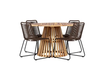Lumpur Spisegruppe Rund 120 cm + 4 stk Lindos Spisestoler Brun - Hagemøbler & utemiljø - Hagegruppe - Spisegrupper hage