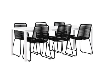 Break Spisegruppe 205 cm + 6 stk Linero Spisestoler Svart/Hvit - Hagemøbler & utemiljø - Hagegruppe - Spisegrupper hage