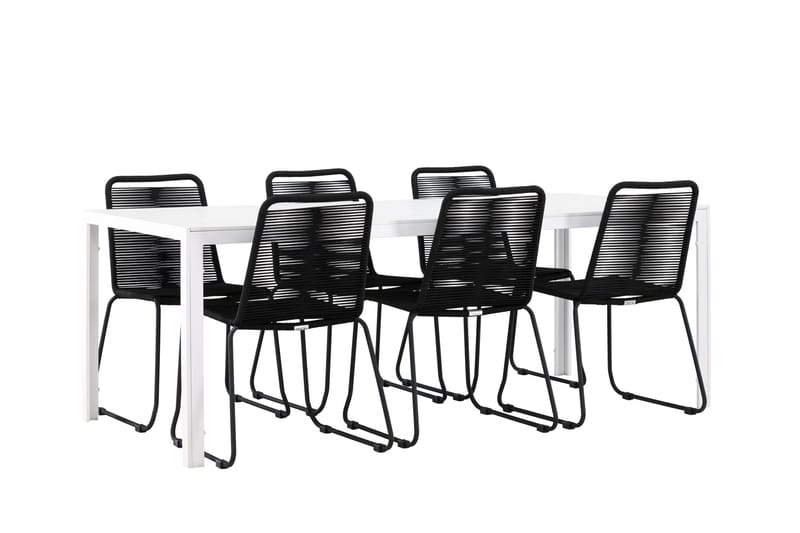 Break Spisegruppe 205 cm + 6 stk Linero Spisestoler Svart/Hvit - Hagemøbler & utemiljø - Hagegruppe - Spisegrupper hage