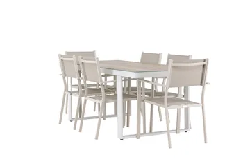 Merlo Spisegruppe 200 cm + 6 stk Copacabana Spisestoler Beige/Hvit - Hagemøbler & utemiljø - Hagegruppe - Spisegrupper hage
