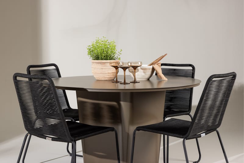 Santa Fe Spisegruppe Rund 120 cm + 4 stk Linero Spisestoler Svart/Brun - Hagemøbler & utemiljø - Hagegruppe - Spisegrupper hage