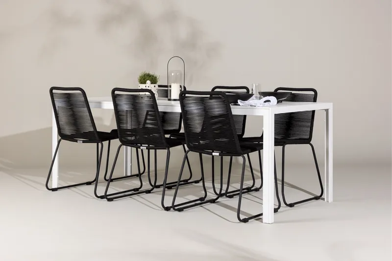 Break Spisegruppe 205 cm + 6 stk Linero Spisestoler Svart/Hvit - Hagemøbler & utemiljø - Hagegruppe - Spisegrupper hage