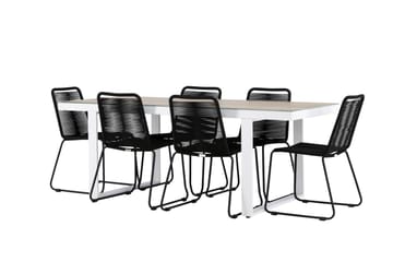 Merlo Spisegruppe 200 cm + 6 stk Linero Spisestoler Svart/Hvit - Hagemøbler & utemiljø - Hagegruppe - Spisegrupper hage