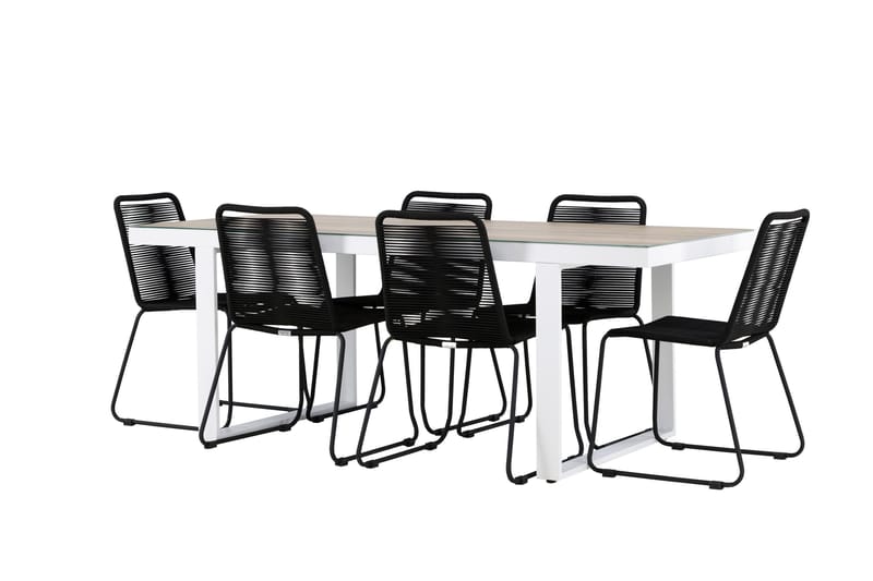 Merlo Spisegruppe 200 cm + 6 stk Linero Spisestoler Svart/Hvit - Hagemøbler & utemiljø - Hagegruppe - Spisegrupper hage