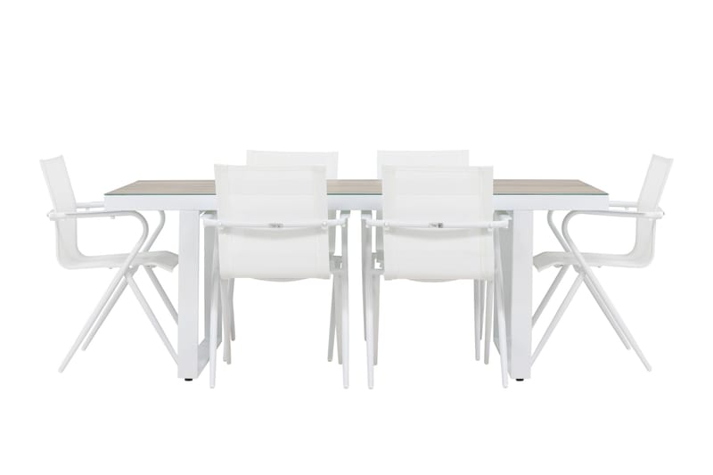 Merlo Spisegruppe 200 cm + 6 stk Alling Spisestoler Hvit - Hagemøbler & utemiljø - Hagegruppe - Spisegrupper hage