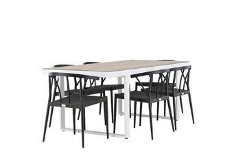 Merlo Spisegruppe 200 cm + 6 stk Stina Spisestoler Svart/Hvit - Hagemøbler & utemiljø - Hagegruppe - Spisegrupper hage