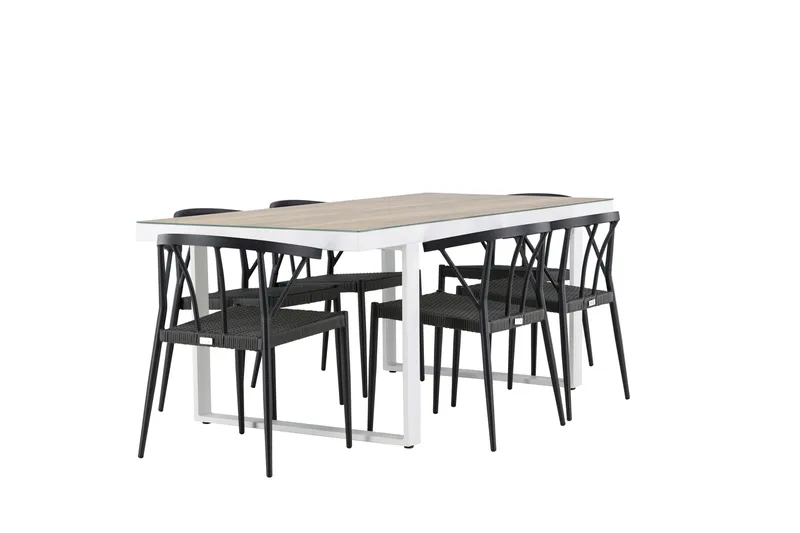 Merlo Spisegruppe 200 cm + 6 stk Stina Spisestoler Svart/Hvit - Hagemøbler & utemiljø - Hagegruppe - Spisegrupper hage
