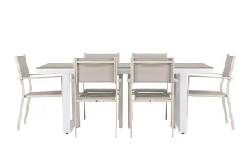 Merlo Spisegruppe 200 cm + 6 stk Copacabana Spisestoler Beige/Hvit - Hagemøbler & utemiljø - Hagegruppe - Spisegrupper hage