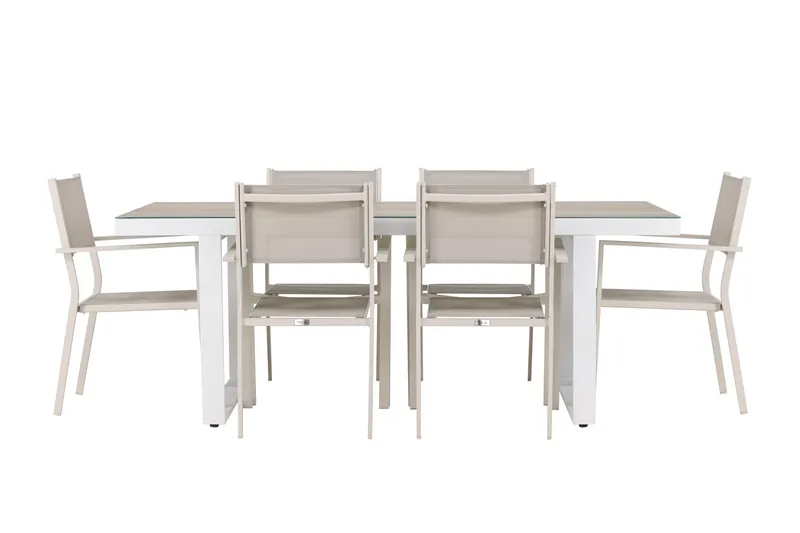 Merlo Spisegruppe 200 cm + 6 stk Copacabana Spisestoler Beige/Hvit - Hagemøbler & utemiljø - Hagegruppe - Spisegrupper hage