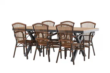Garcia Spisegruppe 200 cm + 6 stk Galera Spisestoler Brun/Svart - Hagemøbler & utemiljø - Hagegruppe - Spisegrupper hage