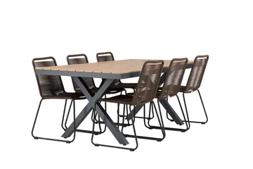 Garcia Spisegruppe 200 cm + 6 stk Lindos Spisestoler Brun/Svart - Hagemøbler & utemiljø - Hagegruppe - Spisegrupper hage