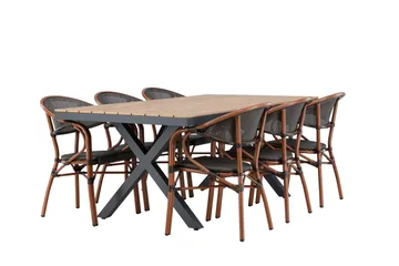 Garcia Spisegruppe 200 cm + 6 stk Vila Spisestoler Svart - Hagemøbler & utemiljø - Hagegruppe - Spisegrupper hage