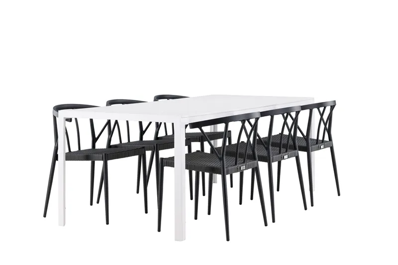 Break Spisegruppe 205 cm + 6 stk Stina Spisestoler Svart/Hvit - Hagemøbler & utemiljø - Hagegruppe - Spisegrupper hage