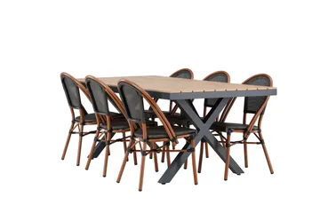 Garcia Spisegruppe 200 cm + 6 stk Guarda Spisestoler Svart - Hagemøbler & utemiljø - Hagegruppe - Spisegrupper hage
