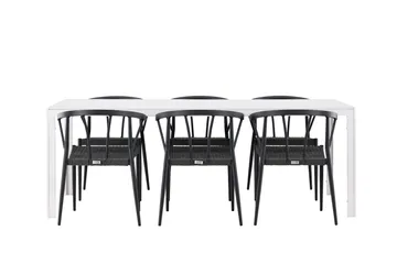 Break Spisegruppe 205 cm + 6 stk Stina Spisestoler Svart/Hvit - Hagemøbler & utemiljø - Hagegruppe - Spisegrupper hage