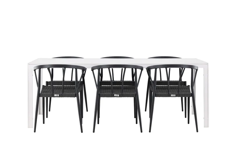 Break Spisegruppe 205 cm + 6 stk Stina Spisestoler Svart/Hvit - Hagemøbler & utemiljø - Hagegruppe - Spisegrupper hage