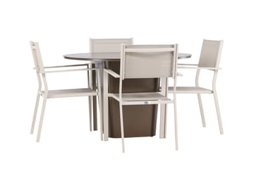 Santa Fe Spisegruppe Rund 120 cm + 4 stk Copacabana Spisestoler Beige/Brun - Hagemøbler & utemiljø - Hagegruppe - Spisegrupper hage