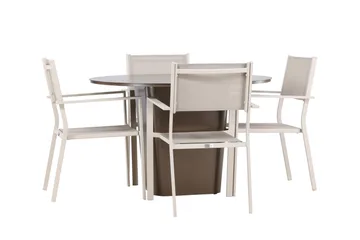 Santa Fe Spisegruppe Rund 120 cm + 4 stk Copacabana Spisestoler Beige/Brun - Hagemøbler & utemiljø - Hagegruppe - Spisegrupper hage
