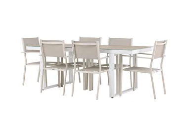 Merlo Spisegruppe 200 cm + 6 stk Copacabana Spisestoler Beige/Hvit - Hagemøbler & utemiljø - Hagegruppe - Spisegrupper hage