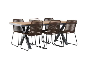 Garcia Spisegruppe 200 cm + 6 stk Lindos Spisestoler Brun/Svart - Hagemøbler & utemiljø - Hagegruppe - Spisegrupper hage