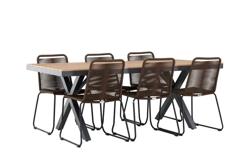 Garcia Spisegruppe 200 cm + 6 stk Lindos Spisestoler Brun/Svart - Hagemøbler & utemiljø - Hagegruppe - Spisegrupper hage