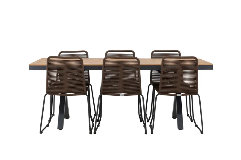 Garcia Spisegruppe 200 cm + 6 stk Lindos Spisestoler Brun/Svart - Hagemøbler & utemiljø - Hagegruppe - Spisegrupper hage