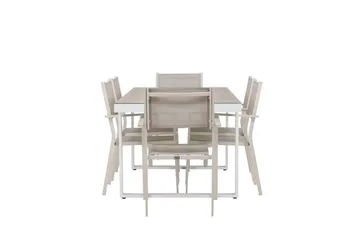 Merlo Spisegruppe 200 cm + 6 stk Copacabana Spisestoler Beige/Hvit - Hagemøbler & utemiljø - Hagegruppe - Spisegrupper hage