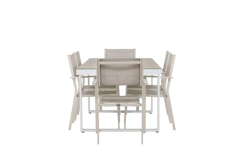 Merlo Spisegruppe 200 cm + 6 stk Copacabana Spisestoler Beige/Hvit - Hagemøbler & utemiljø - Hagegruppe - Spisegrupper hage