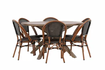 Rosario Spisegruppe Rund 140 cm + 6 stk Guarda Spisestoler Svart/Brun - Hagemøbler & utemiljø - Hagegruppe - Spisegrupper hage