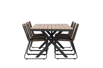 Garcia Spisegruppe 200 cm + 6 stk Lindos Spisestoler Brun/Svart - Hagemøbler & utemiljø - Hagegruppe - Spisegrupper hage