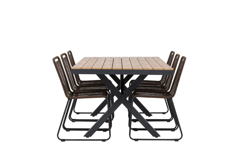 Garcia Spisegruppe 200 cm + 6 stk Lindos Spisestoler Brun/Svart - Hagemøbler & utemiljø - Hagegruppe - Spisegrupper hage