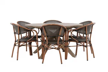 Rosario Spisegruppe Rund 140 cm + 6 stk Vila Spisestoler Svart/Brun - Hagemøbler & utemiljø - Hagegruppe - Spisegrupper hage