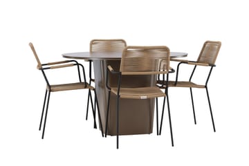 Santa Fe Spisegruppe Rund 120 cm + 4 stk Hochanas Spisestoler Svart/Brun - Hagemøbler & utemiljø - Hagegruppe - Spisegrupper hage