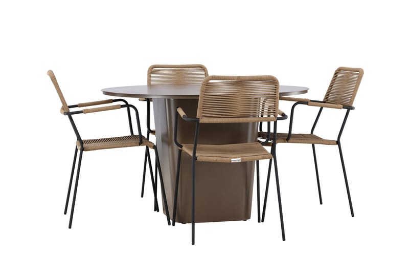Santa Fe Spisegruppe Rund 120 cm + 4 stk Hochanas Spisestoler Svart/Brun - Hagemøbler & utemiljø - Hagegruppe - Spisegrupper hage