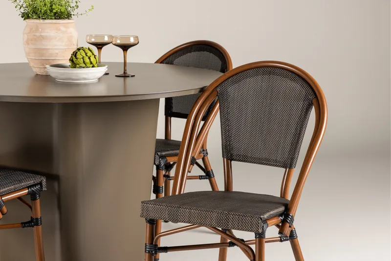 Santa Fe Spisegruppe Rund 120 cm + 4 stk Guarda Spisestoler Svart/Brun - Hagemøbler & utemiljø - Hagegruppe - Spisegrupper hage