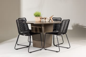 Santa Fe Spisegruppe Rund 120 cm + 4 stk Linero Spisestoler Svart/Brun - Hagemøbler & utemiljø - Hagegruppe - Spisegrupper hage