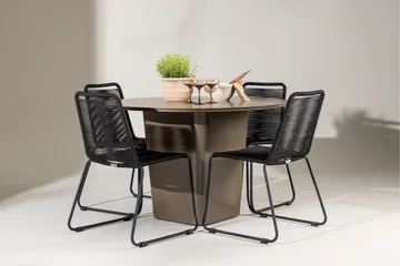 Santa Fe Spisegruppe Rund 120 cm + 4 stk Linero Spisestoler Svart/Brun - Hagemøbler & utemiljø - Hagegruppe - Spisegrupper hage