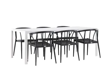 Break Spisegruppe 205 cm + 6 stk Stina Spisestoler Svart/Hvit - Hagemøbler & utemiljø - Hagegruppe - Spisegrupper hage