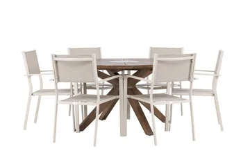 Rosario Spisegruppe Rund 140 cm + 6 stk Copacabana Spisestoler Beige/Brun - Hagemøbler & utemiljø - Hagegruppe - Spisegrupper hage