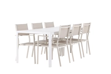 Break Spisegruppe 205 cm + 6 stk Copacabana Spisestoler Beige/Hvit - Hagemøbler & utemiljø - Hagegruppe - Spisegrupper hage