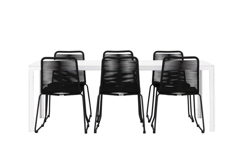 Break Spisegruppe 205 cm + 6 stk Linero Spisestoler Svart/Hvit - Hagemøbler & utemiljø - Hagegruppe - Spisegrupper hage